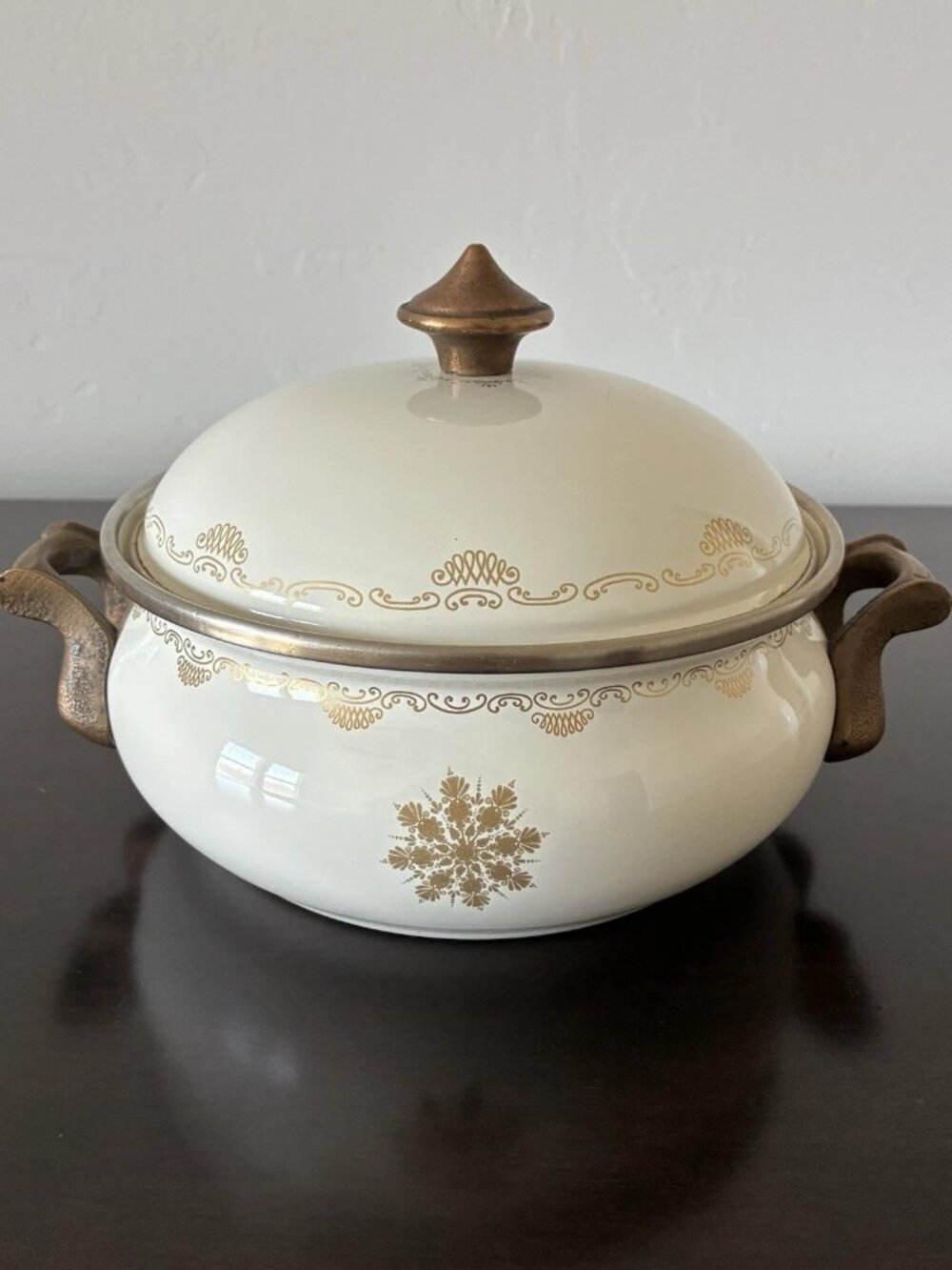 Vintage Asta Dutch Oven German Enameled Casserole Pot with Lid 8.5”
